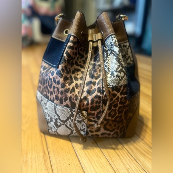 Patchwork Leather Bucket Bag - Picture 1 of 9